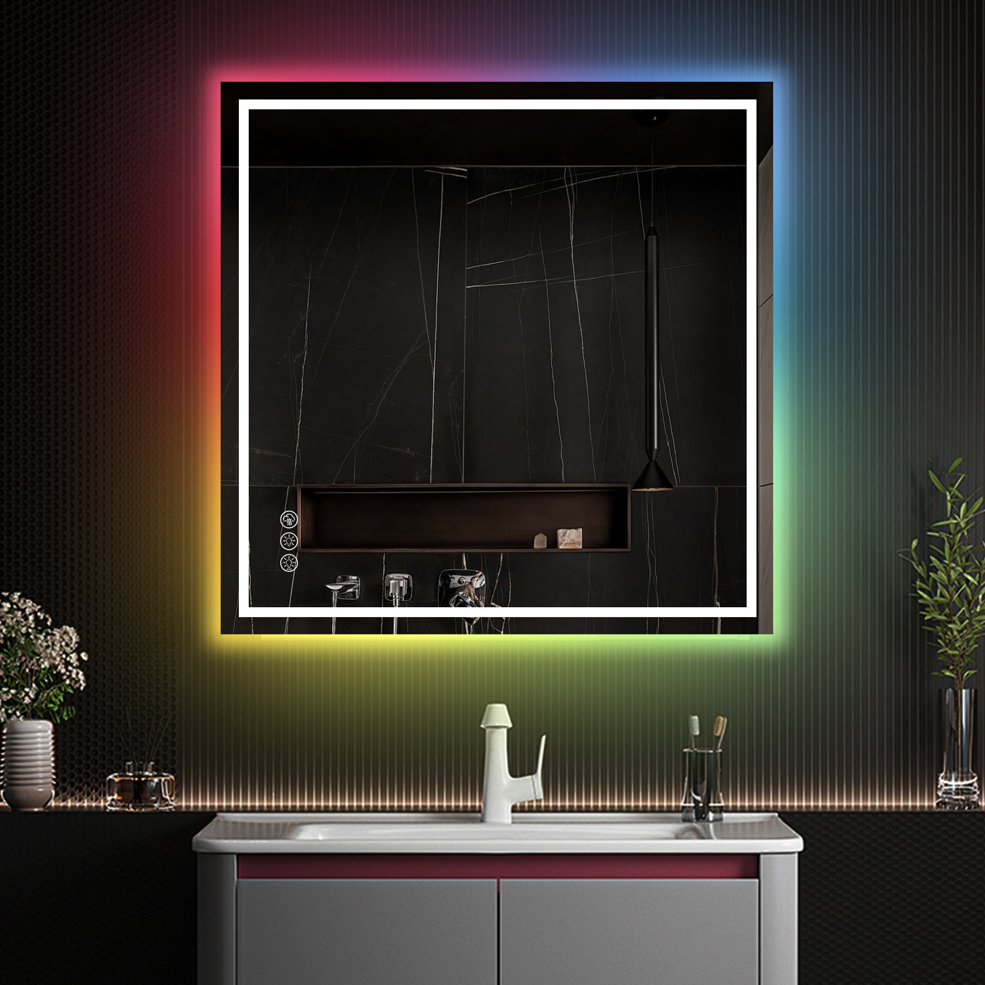 Awoco LED Bathroom Mirror, Vanity Mirror with 8 Colors RGB Backlit and 3 Colors Front Light, Dimmable Anti-Fog Lighted Mirror, Memory Function, Mirror for Bathroom Wall