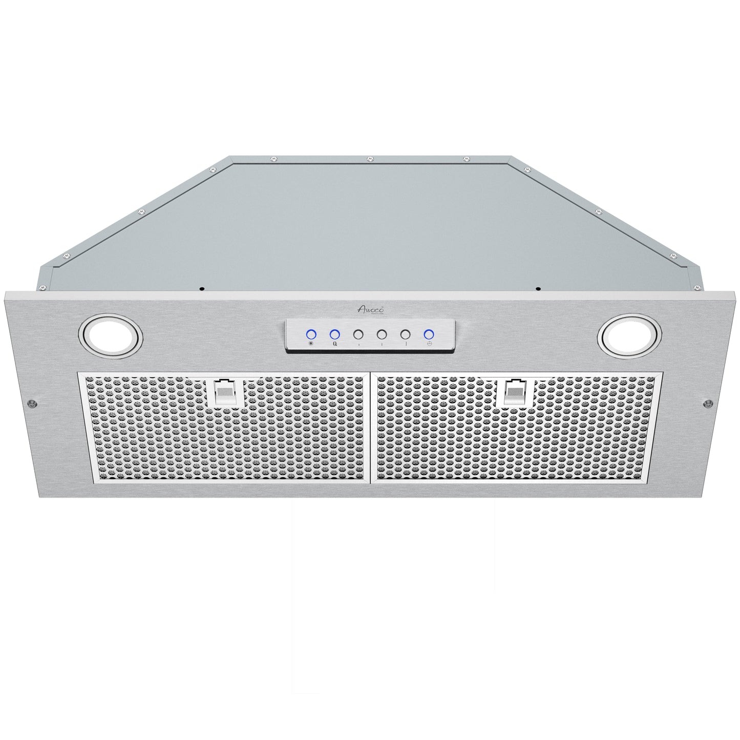 Awoco 30" 11-3/4"D Built-in Insert Stainless Steel Range Hood for Wood Hoods, 4 Speeds 6” Round Top Vent 600CFM LED Lights