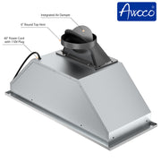 Awoco 30" 11-3/4"D Built-in Insert Stainless Steel Range Hood for Wood Hoods, 4 Speeds 6” Round Top Vent 600CFM LED Lights