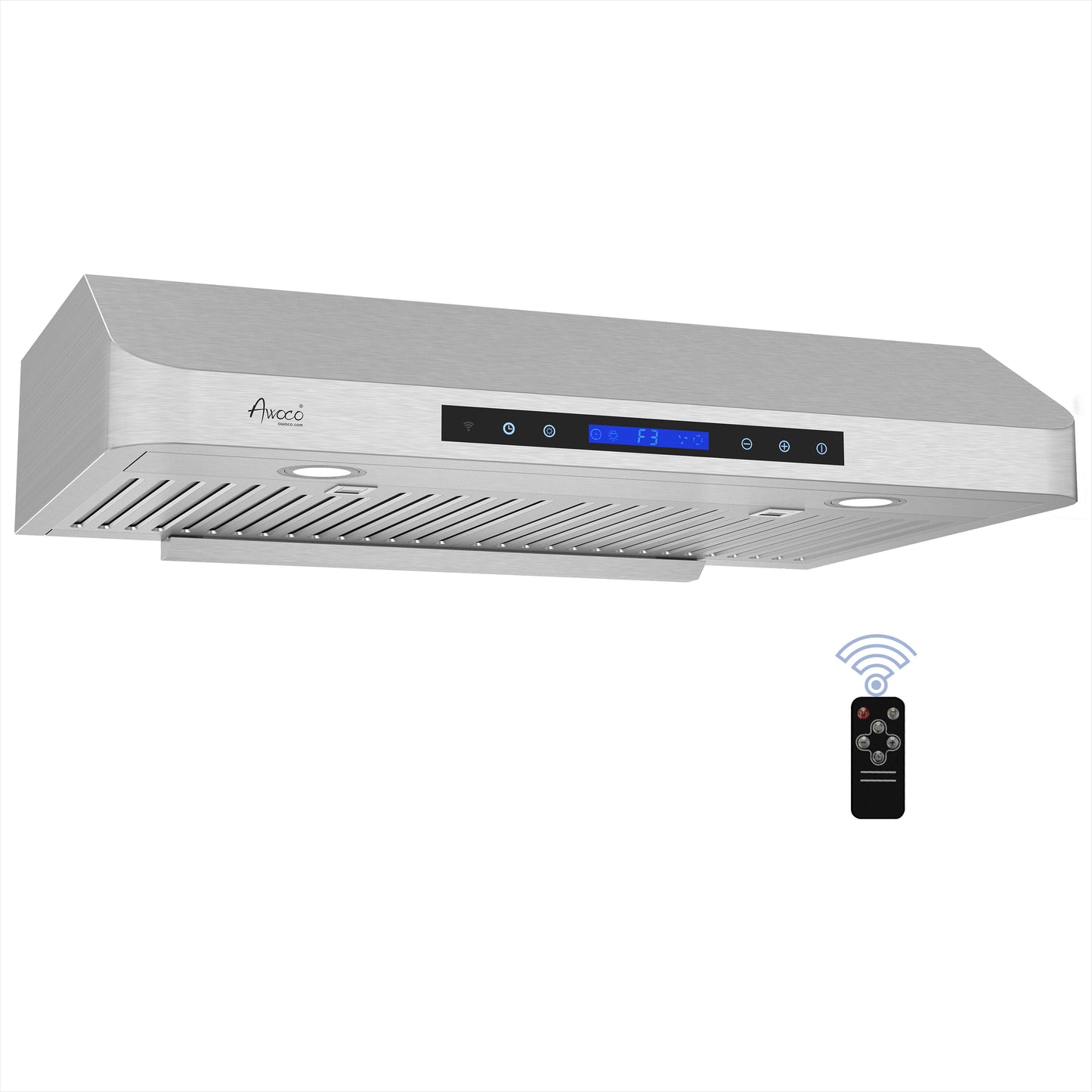 Awoco 30" Under Cabinet All-In-One Stainless Steel Range Hood, 4 Speeds 900 CFM with Remote Control W/ LED Lights & 2 Levels of Lighting