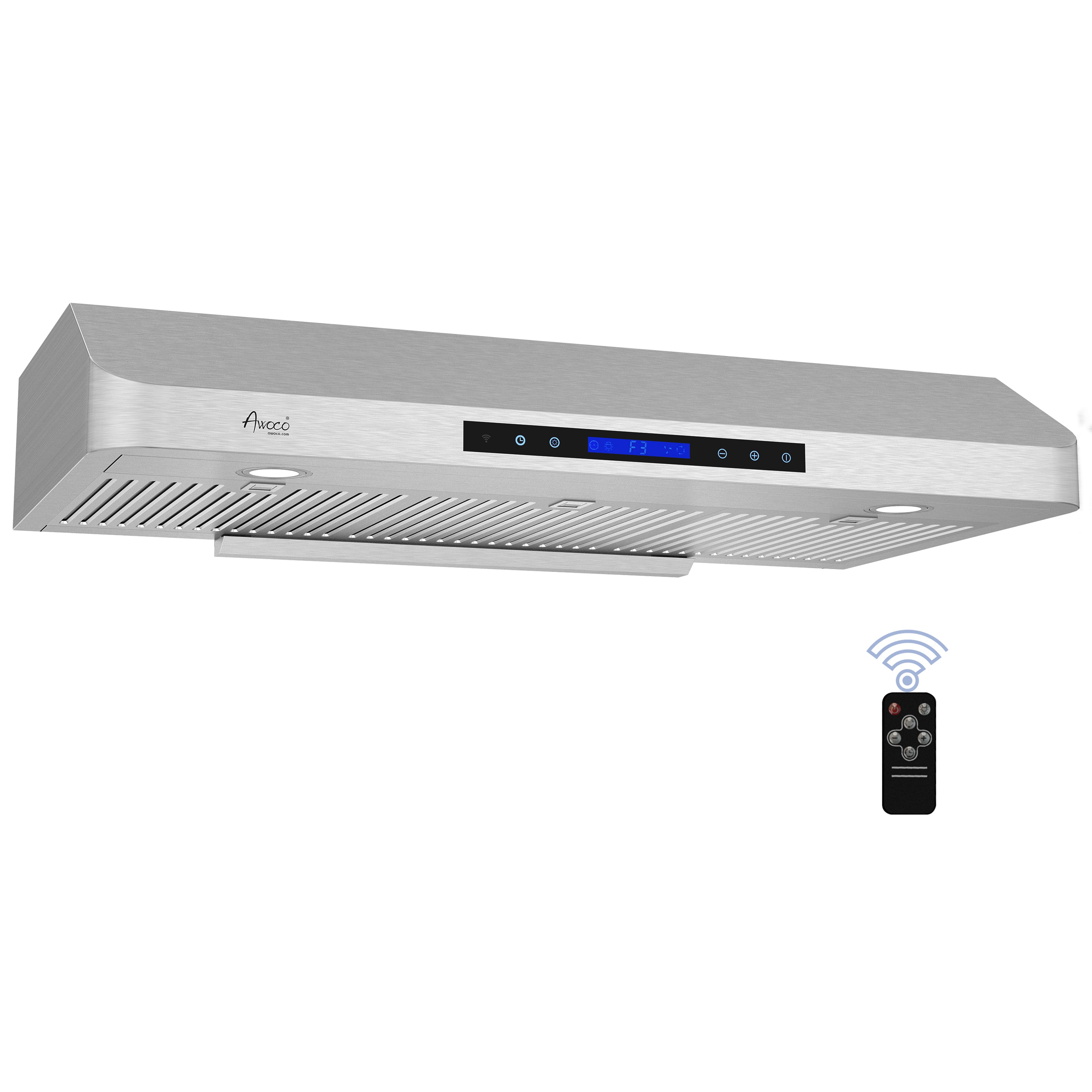 Awoco 42" Under Cabinet All-In-One Stainless Steel Range Hood, 4 Speeds 900 CFM with Remote Control W/ LED Lights & 2 Levels of Lighting