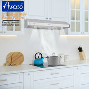 Awoco 42" Under Cabinet Classic 6”H Stainless Steel Range Hood, 4 Speeds 900CFM LED Lights