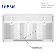 Leyso Simple 36" Under Cabinet Stainless Steel Range Hood, Digital 4-Speed Control 900 CFM 2 LED Lights Baffle Filters