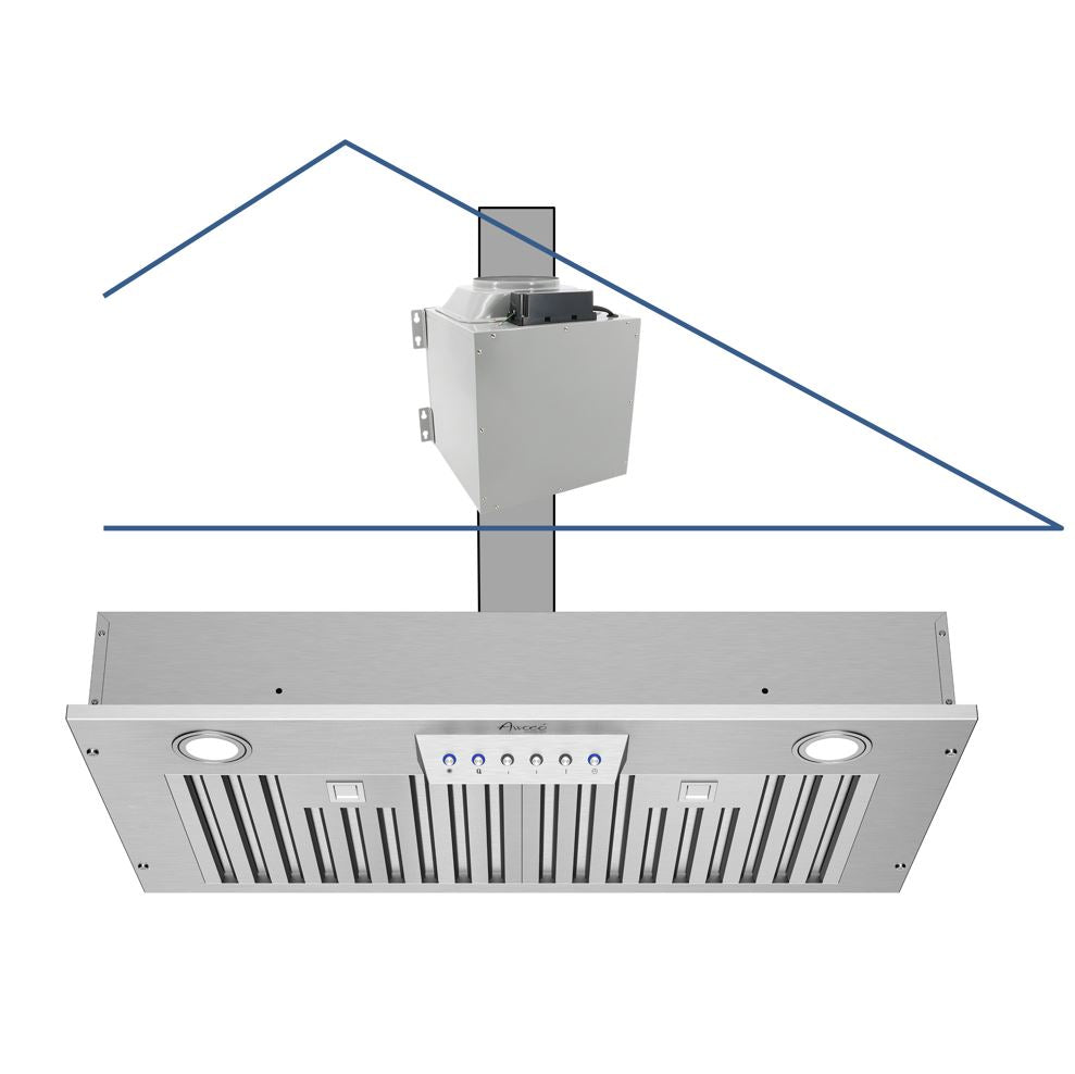 Awoco RH-IT08-M 14-1/2"D Super Quiet Split Insert Stainless Steel Range Hood, 4 Speeds with a 8" Blower Unit 1000CFM LED Lights