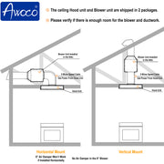 Awoco RH-IT08-R Ceiling Mount 14-1/2”D Super Quiet Split Stainless Steel Range Hood, 4-Speed 1000 CFM Remote Control with 8” Blower