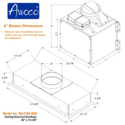 Awoco RH-IT06-R Ceiling Mount 14-1/2”D Super Quiet Split Stainless Steel Range Hood, 4-Speed 800 CFM Remote Control with 6” Blower