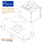 Awoco RH-IT06-R Ceiling Mount 14-1/2”D Super Quiet Split Stainless Steel Range Hood, 4-Speed 800 CFM Remote Control with 6” Blower