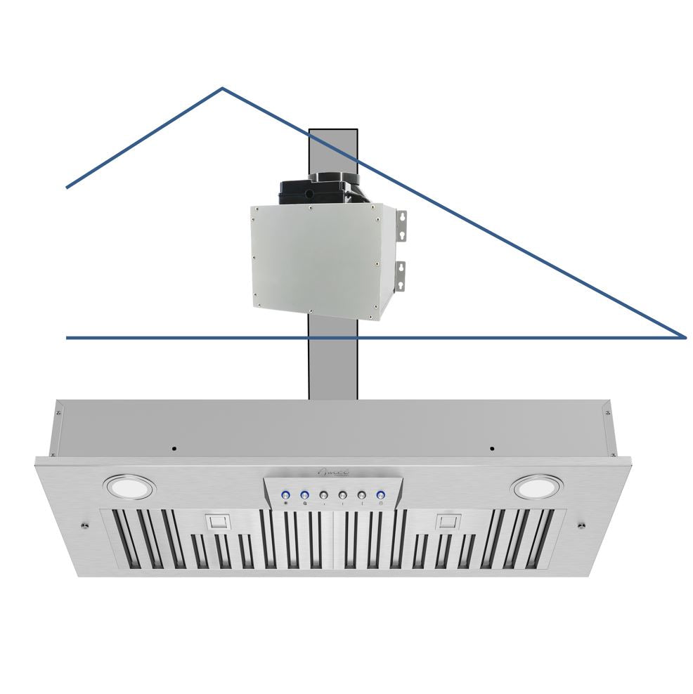 Awoco RH-IT06 11-3/4"D Super Quiet Split Insert Stainless Steel Range Hood, 4 Speeds with a 6” Blower Unit 800CFM LED Lights