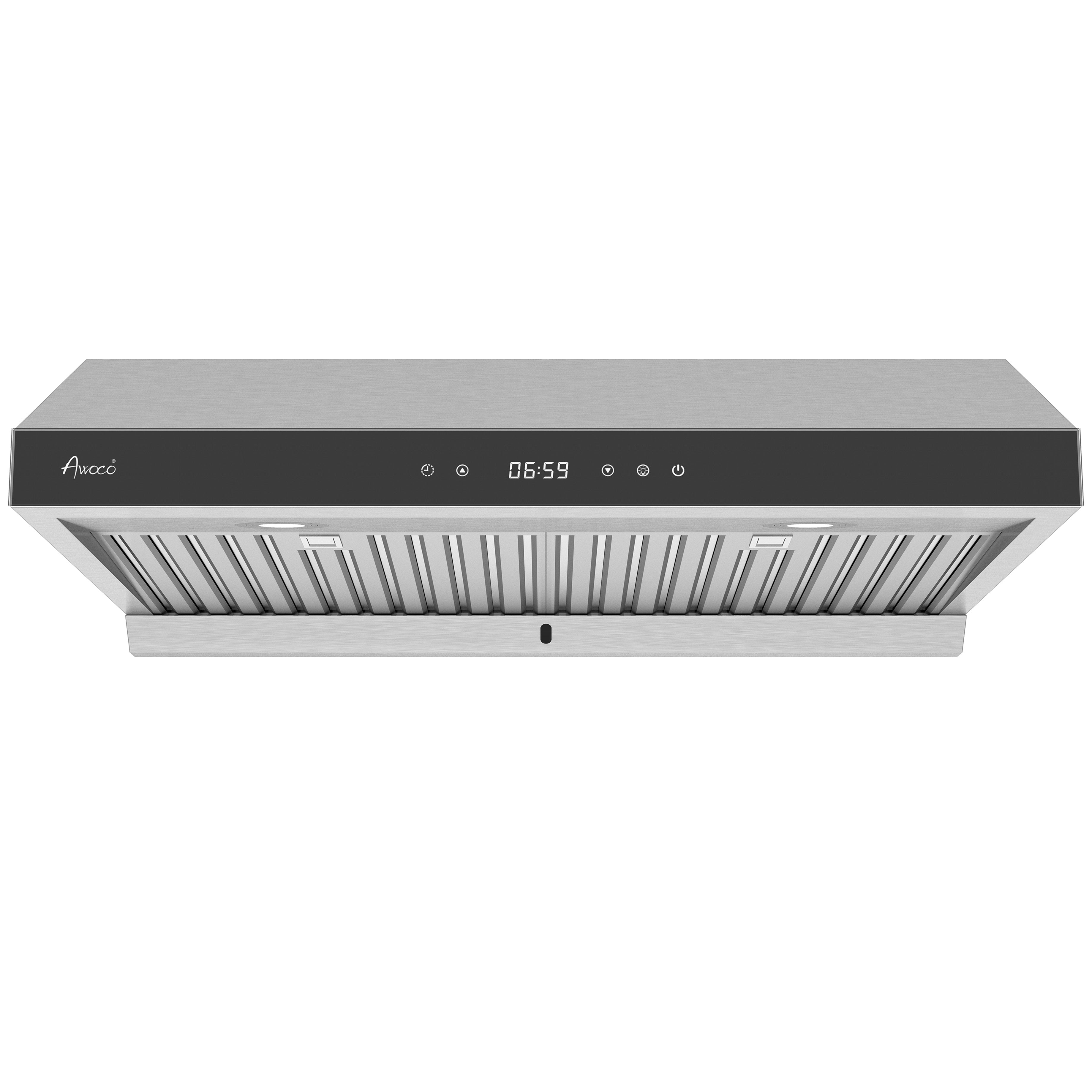 Awoco 30" Stainless Steel Under Cabinet 6 Speeds 900 CFM Range Hood with Tempered Glass Touch Panel, LED Lights, Baffle Filters and Oil Collector, 7" High