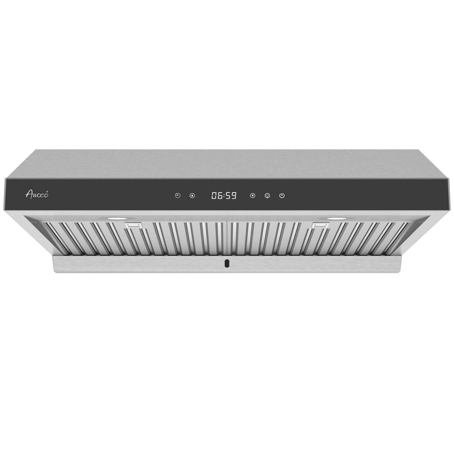 Awoco 30" Stainless Steel Under Cabinet 6 Speeds 900 CFM Range Hood with Tempered Glass Touch Panel, LED Lights, Baffle Filters and Oil Collector, 7" High