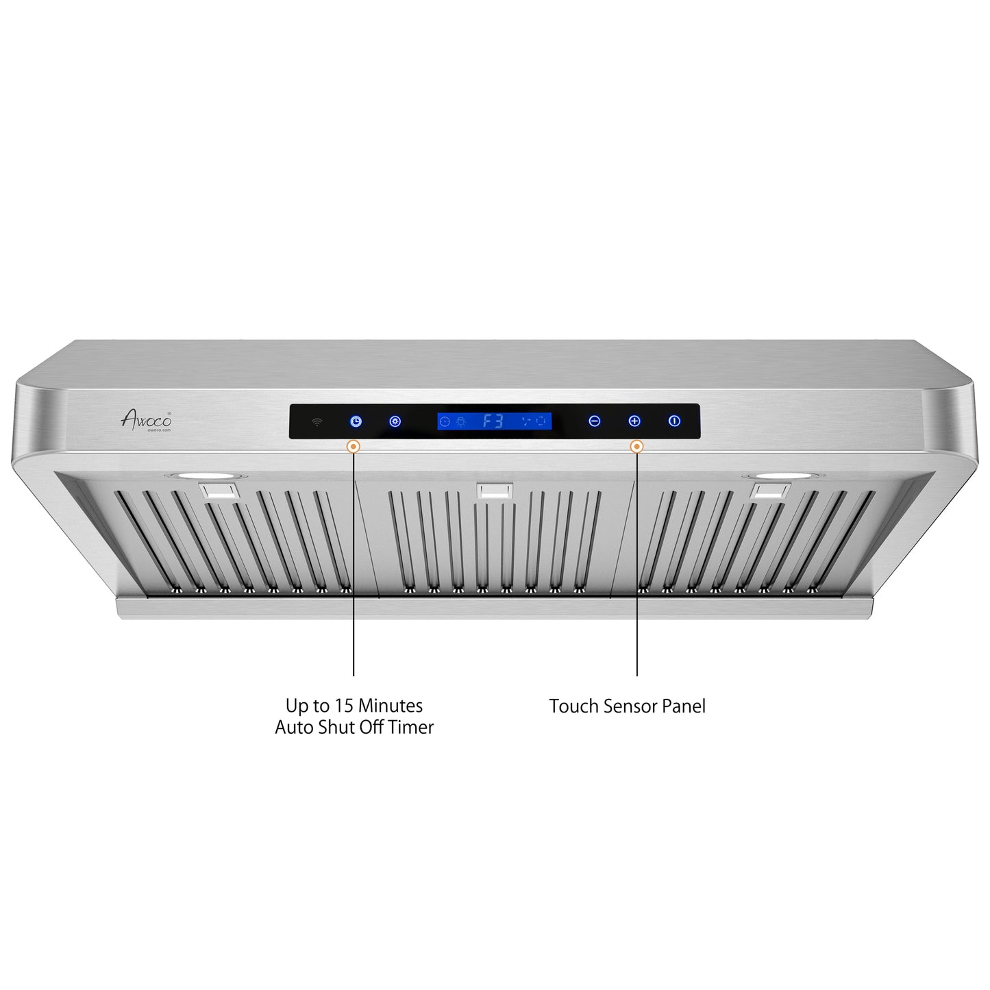 Awoco 30" Under Cabinet Supreme 7”H Stainless Steel Range Hood, 4 Speeds 8” Round Top Vent 1000CFM with Remote Control