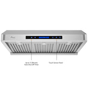 Awoco 30" Under Cabinet Supreme 7”H Stainless Steel Range Hood, 4 Speeds 8” Round Top Vent 1000CFM with Remote Control