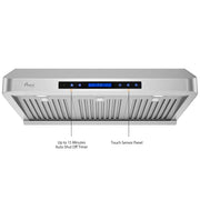 Awoco 36" Under Cabinet Supreme 7”H Stainless Steel Range Hood, 4 Speeds 8” Round Top Vent 1000CFM with Remote Control