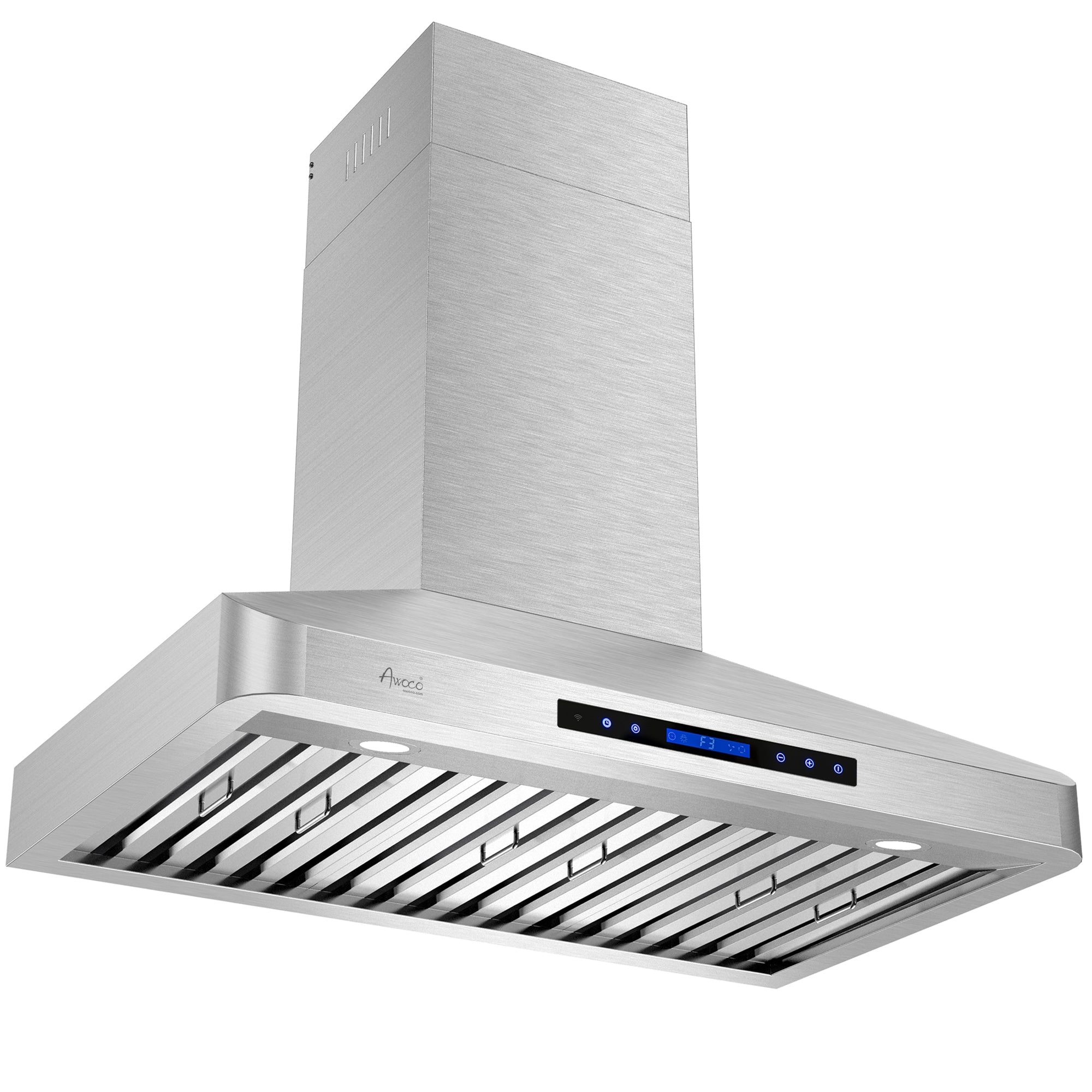 Awoco 30" Wall Mount Stainless Steel Range Hood, 4 Speeds 6” Round Top Vent 900CFM 2 LED Lights with Remote Control