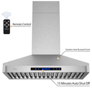 Awoco 30" Wall Mount Stainless Steel Range Hood, 4 Speeds 6” Round Top Vent 900CFM 2 LED Lights with Remote Control