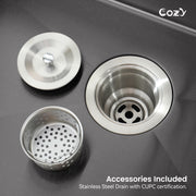 COZY 30英寸x19英寸黑色不锈钢厨房水槽单槽台下式手工水槽带下水器和挂钩，型号CZY-SS-BL04D-301908