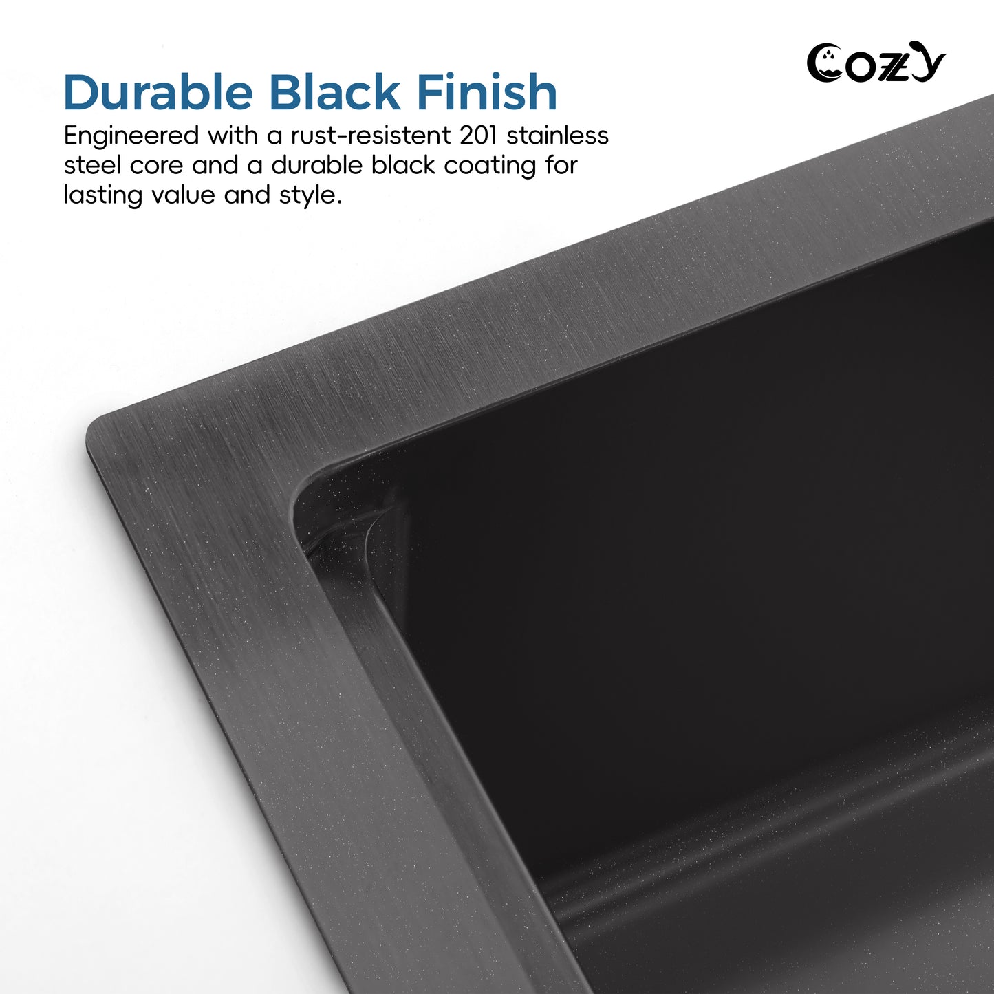COZY 30″x22″ Black Stainless Steel Single Bowl Overmount Kitchen Sink with Board, Colander & Grid, CZY-SS-BL-08