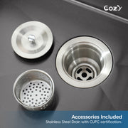COZY 23"x19" 黑色不锈钢厨房水槽单槽台上式手工水槽带沥水器和挂钩，CZY-SS-BL02D-231908-2