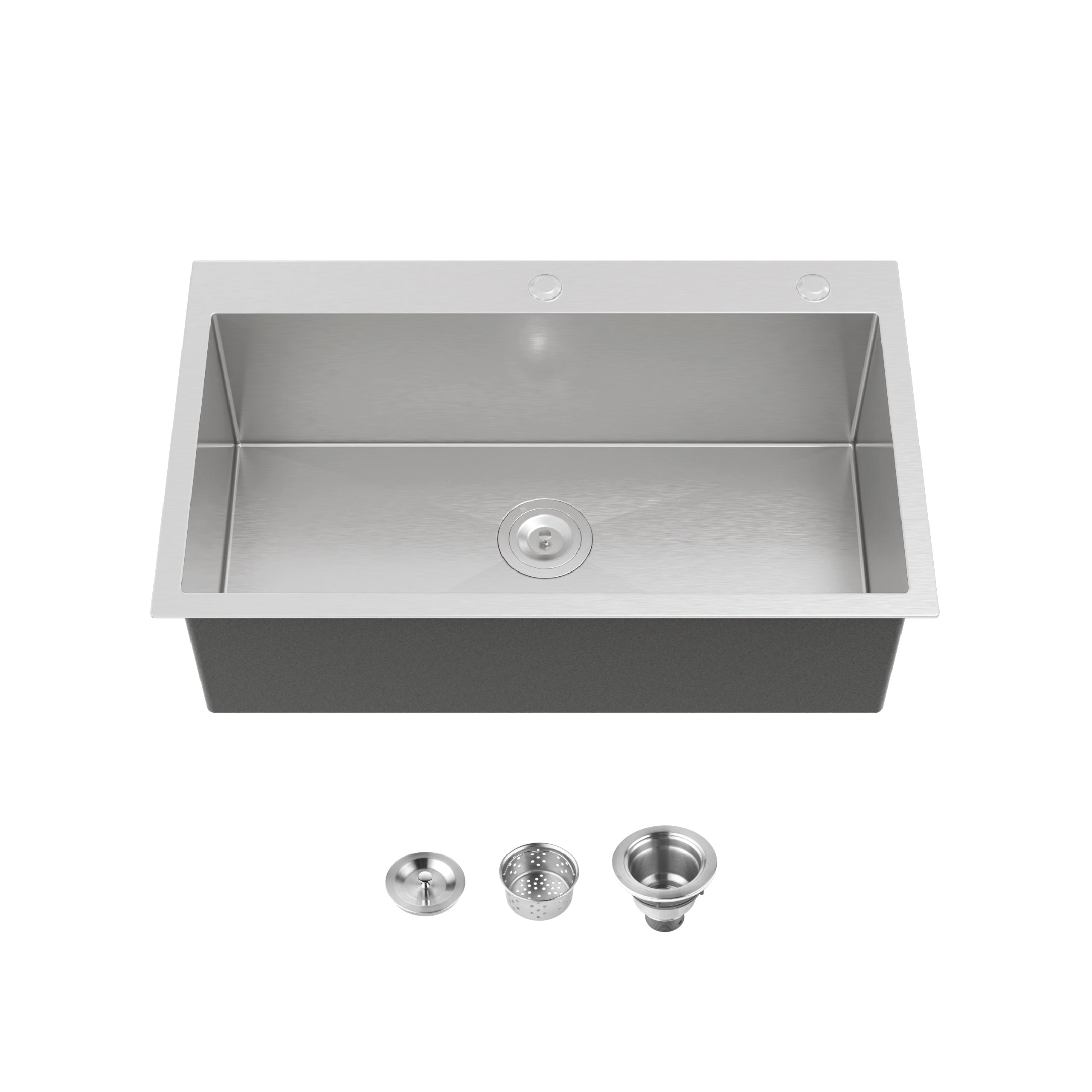 COZY 32" x 19" 不锈钢手工台上厨房水槽，单槽，拉丝镍，带下水套件，CZY-SS-BR02D-321908