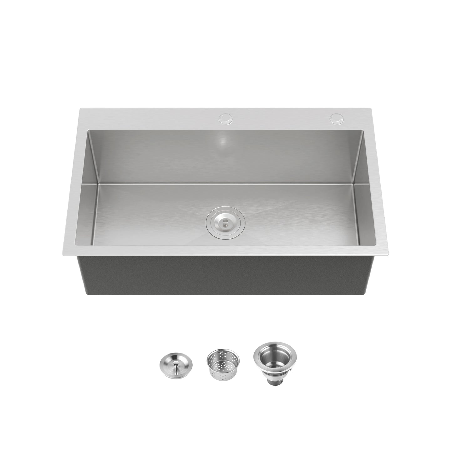COZY 32" x 19" 不锈钢手工台上厨房水槽，单槽，拉丝镍，带下水套件，CZY-SS-BR02D-321908