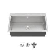 COZY 32" x 19" 不锈钢手工台上厨房水槽，单槽，拉丝镍，带下水套件，CZY-SS-BR02D-321908