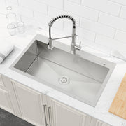 COZY 32" x 19" 不锈钢手工台上厨房水槽，单槽，拉丝镍，带下水套件，CZY-SS-BR02D-321908