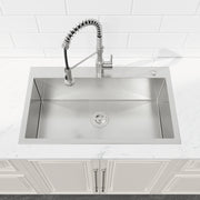 COZY 32" x 19" 不锈钢手工台上厨房水槽，单槽，拉丝镍，带下水套件，CZY-SS-BR02D-321908