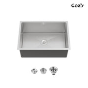 COZY 27英寸x19英寸不锈钢手工厨房台下水槽优质304单槽拉丝镍带落水组件，CZY-SS-BR04D-271908