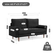 Dormily 69 inch Velvet Sofa: Modern Sofa Mid-Century Style, 3-Seater Modern Couch with 2 Bolster Pillows - Perfect for Living Rooms, Bedrooms, Home Offices, and Apartments