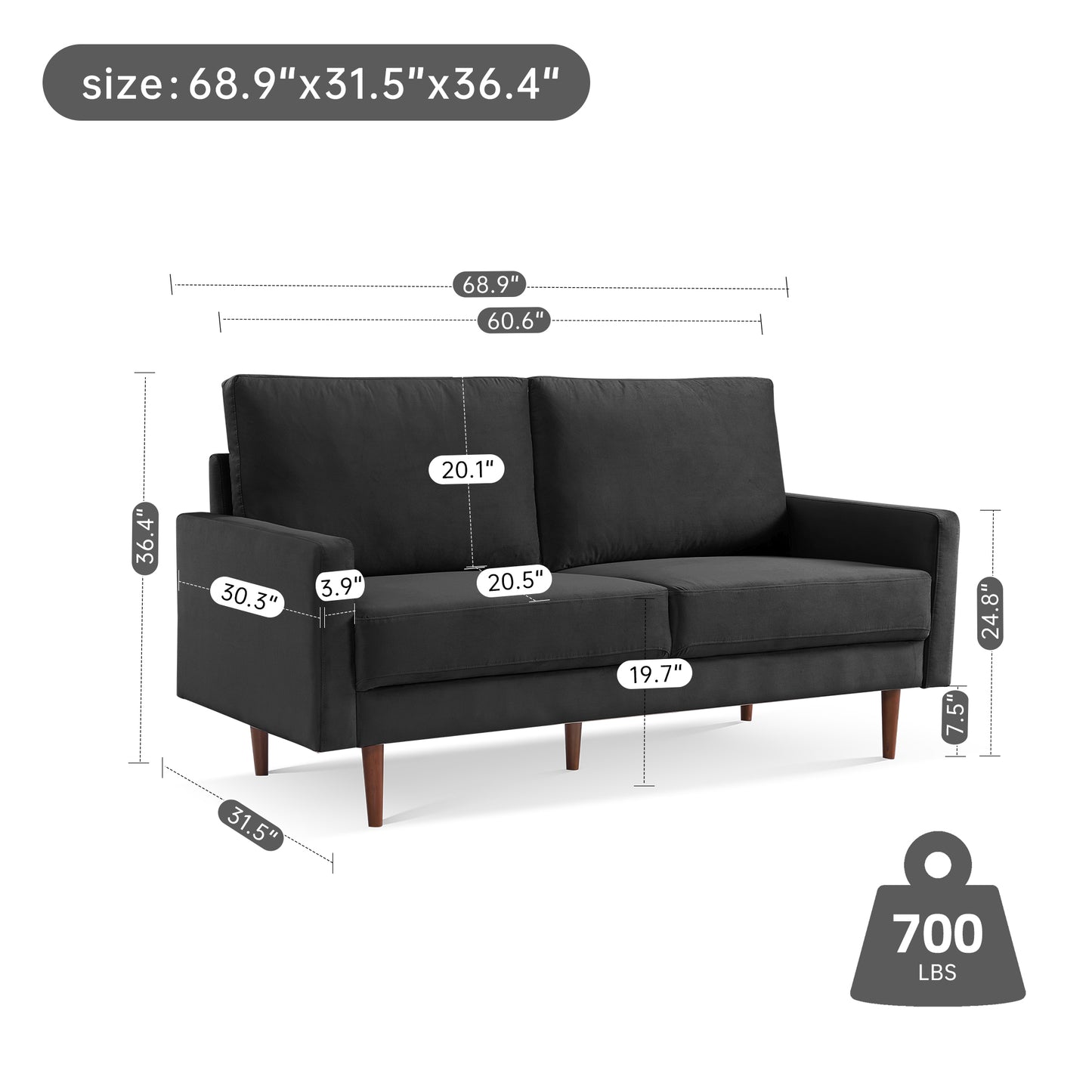 Dormily 69 inch Velvet Sofa: Modern Sofa Mid-Century Style, 3-Seater Modern Couch - Perfect for Living Rooms, Bedrooms, Home Offices, and Apartments