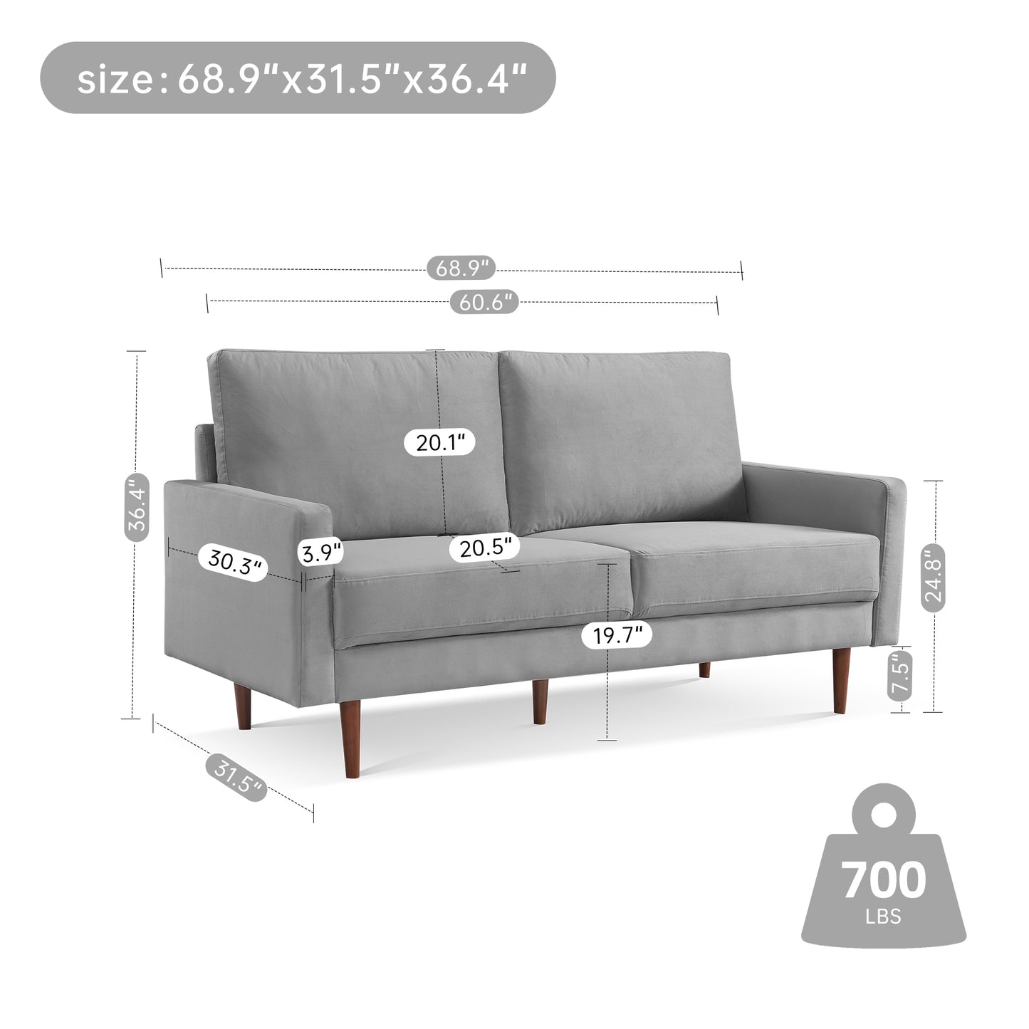 Dormily 69 inch Velvet Sofa: Modern Sofa Mid-Century Style, 3-Seater Modern Couch - Perfect for Living Rooms, Bedrooms, Home Offices, and Apartments