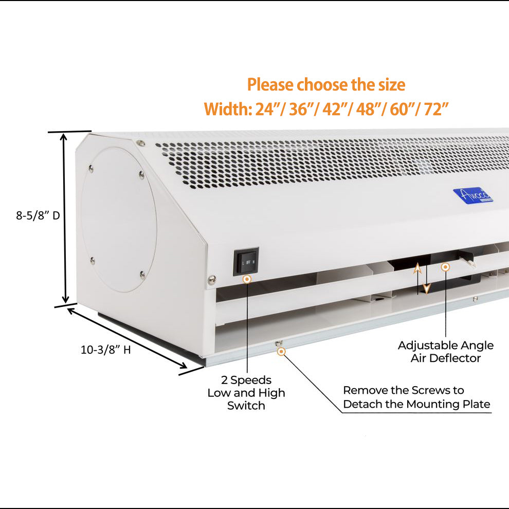 Awoco FM15-M Super Power 2 Speeds Indoor Air Curtain, UL Certified 120V Unheated with an Easy-Install Magnetic Switch