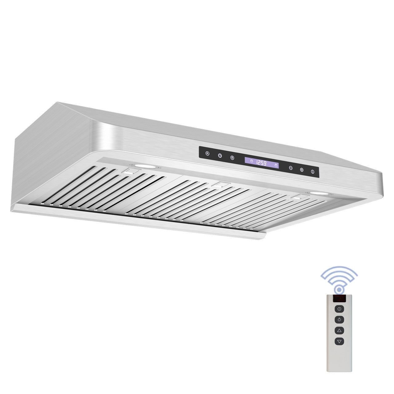 Awoco 30" Under Cabinet Supreme 7” High Stainless Steel Range Hood, 4 Speeds with Gesture Sensing Touch Control Panel 8” Round Top Vent 1000 CFM with Remote Control & LED Lights