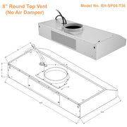 Awoco RH-SP08-T Super Quiet Split Stainless Steel Under Cabinet Range Hood, 4 Speeds 8" Round Top Vent 1000CFM with LED Lights