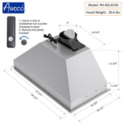 Awoco RH-BQ-XV Built-in Insert Stainless Steel Range Hood, Kitchen Hood with 4-Speed Exhaust Fan, Voice, Gesture, Touch & Remote Controls, 6" Round Top Vent, 800 CFM, Dimmable LED Lights, Baffle Filters