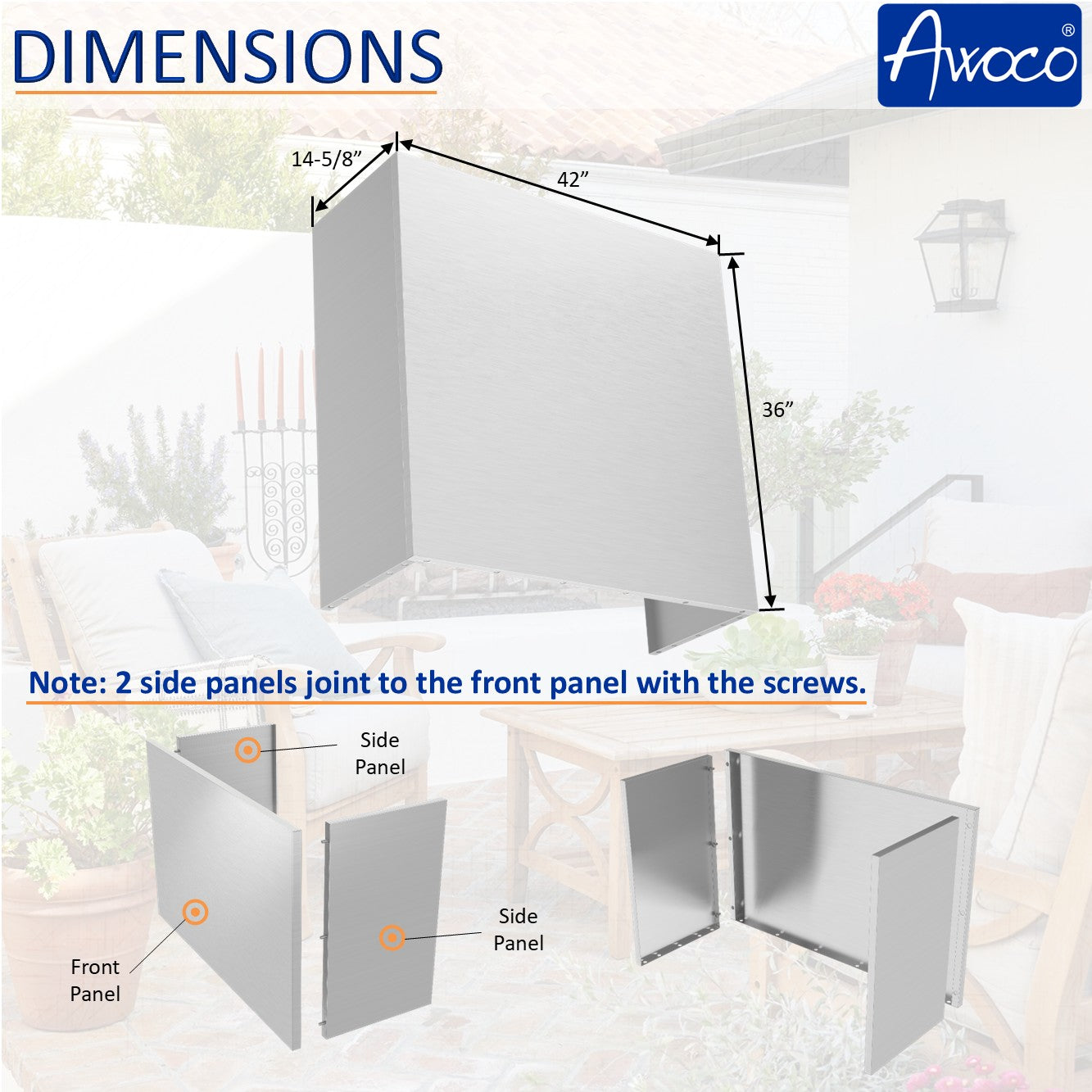 Awoco 42" Outdoor BBQ Vent Hood 18" High Type 304 Stainless Steel, 4 Speeds 2000 CFM, Dual Blowers, Adjustable LED Lights, 8” Round Top Vent + 36"H Chimney Cover.