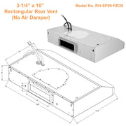 Awoco RH-SP06-RR Super Quiet Split Stainless Steel Range Hood, 4 Speeds 800CFM Rectangular Rear Vent with LED Lights