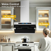 Awoco RH-SX Wall Mount Range Hood, Side-Draft Design, 4 Speeds Exhaust Fan with 800 CFM, Voice, Gesture, Touch & Remote Control, 6" Vent, Dimmable LED Light Bars