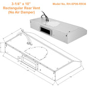 Awoco RH-SP06-RR Super Quiet Split Stainless Steel Range Hood, 4 Speeds 800CFM Rectangular Rear Vent with LED Lights