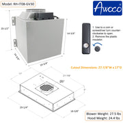 Awoco RH-IT06-GV Flush Ceiling Mount Split Insert Range Hood with Voice, Gesture, Touch, Remote Controls, 4-Speed 800 CFM Stainless Steel Hood with 6” Round Vent LED Lights