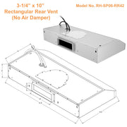 Awoco RH-SP06-RR Super Quiet Split Stainless Steel Range Hood, 4 Speeds 800CFM Rectangular Rear Vent with LED Lights