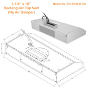 Awoco RH-SP06-RT Super Quiet Split Stainless Steel Range Hood, 4 Speeds 800CFM Rectangular Top Vent with LED Lights