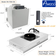 Awoco RH-IT08-V Ceiling Insert Mount Split Quiet Range Hood with Voice, Gesture, Touch, Remote Controls, 1000 CFM Kitchen Hood with 4-Speed Exhaust Fan, Stainless Steel Stove Hood with 8" Blower