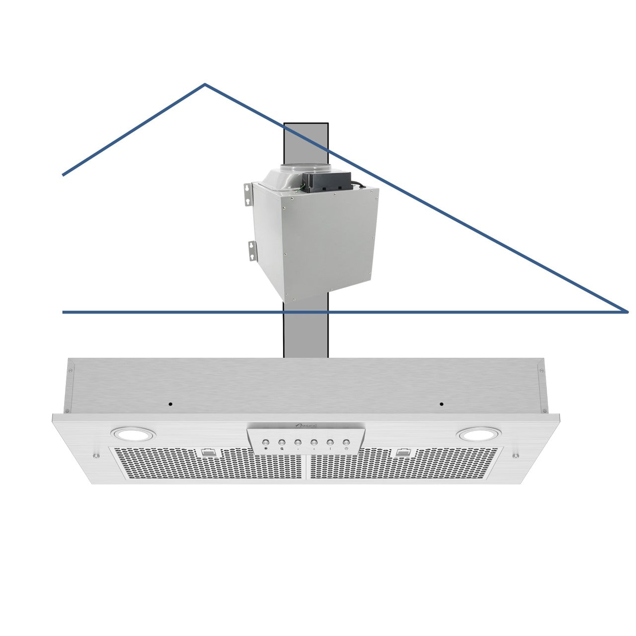 Awoco RH-IT08 11-3/4"D Super Quiet Split Insert Stainless Steel Range Hood, 4 Speeds with a 8” Blower Unit 1000CFM Mesh Filters LED Lights