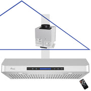 Awoco RH-SP06-RR Super Quiet Split Stainless Steel Range Hood, 4 Speeds 800CFM Rectangular Rear Vent with LED Lights