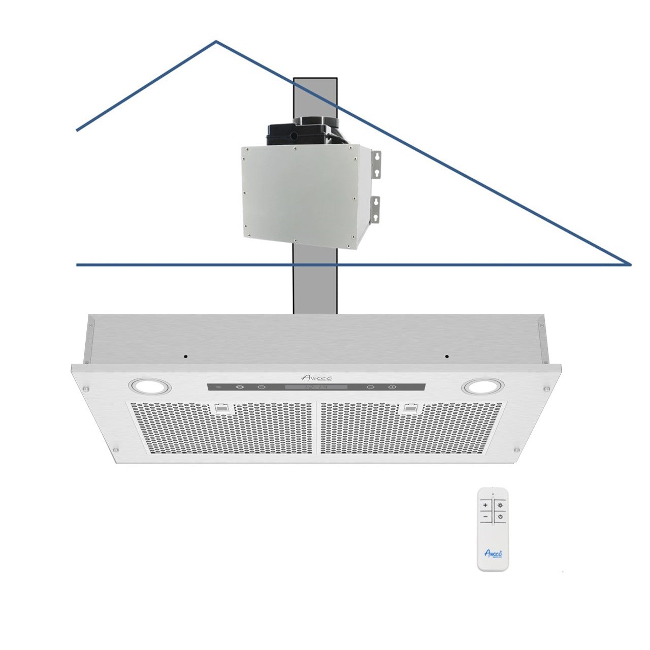 Awoco RH-IT06-R Ceiling Mount 14-1/2”D Super Quiet Split Stainless Steel Range Hood, 4-Speed 800 CFM Remote Control with 6” Blower