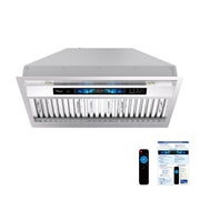 Awoco RH-BQ-XV Built-in Insert Stainless Steel Range Hood, Kitchen Hood with 4-Speed Exhaust Fan, Voice, Gesture, Touch & Remote Controls, 6" Round Top Vent, 800 CFM, Dimmable LED Lights, Baffle Filters