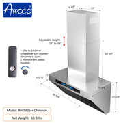 Awoco RH-SX Wall Mount Range Hood, Side-Draft Design, 4 Speeds Exhaust Fan with 800 CFM, Voice, Gesture, Touch & Remote Control, 6" Vent, Dimmable LED Light Bars