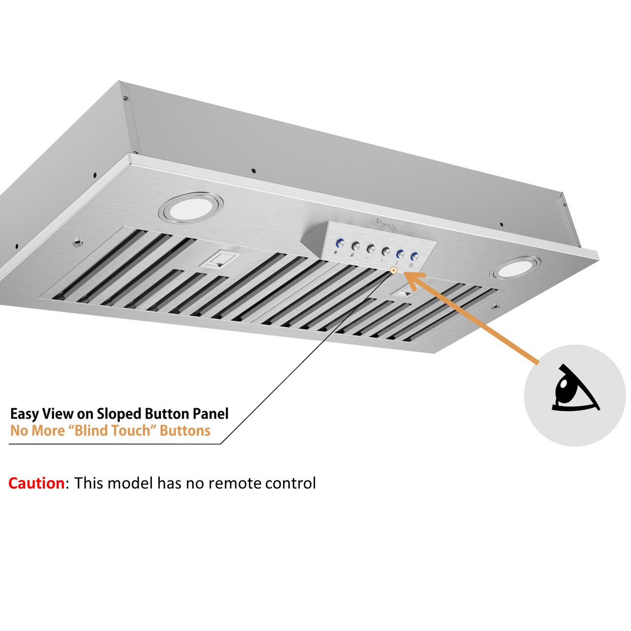 Awoco RH-IT06 11-3/4"D Super Quiet Split Insert Stainless Steel Range Hood, 4 Speeds with a 6” Blower Unit 800CFM LED Lights