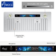 Awoco RH-BQ-V Built-in Insert Stainless Steel Range Hood with 4-Speed Exhaust Fan, Voice, Gesture, Touch & Remote Controls, 6" Round Top Vent, 800 CFM, Dimmable LED Lights, Baffle Filters